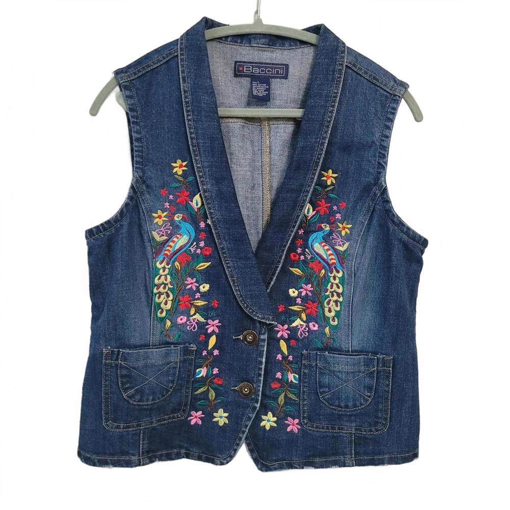 Vintage Y2K Baccini Embroidered Denim Vest - Size L